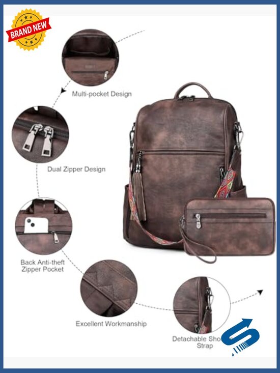 Medium Faux Leather Backpack Purse Convertible Shoulder Bag 14\
